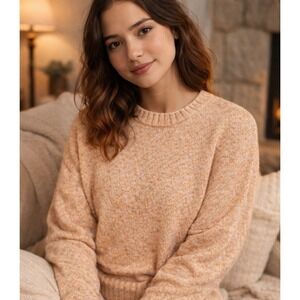 Vtg A.W. Argyle Sweater Large (Fits S/M) Peach Speckled Marled Nubby Knit